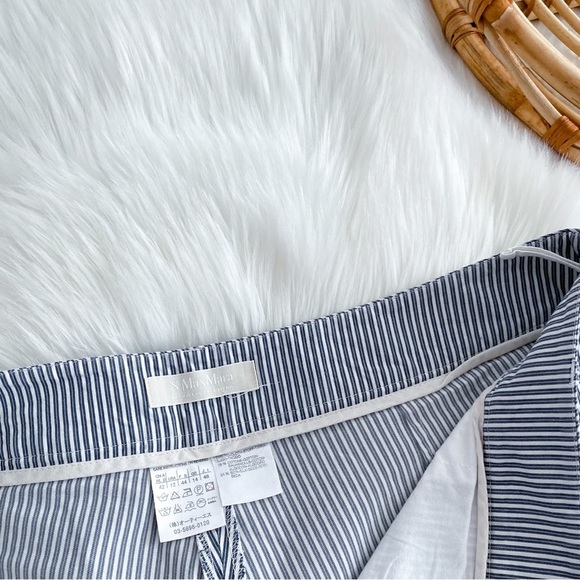 MaxMara Stripe Straight Leg Pants Trousers Silk Cotton Blend Crop Cream Blue - Picture 8 of 14